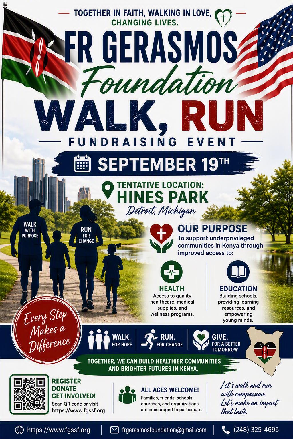 Fr Gerasmos Foundation Walk, Run fundraising event flyer — September 19, Hines Park, Detroit, Michigan.